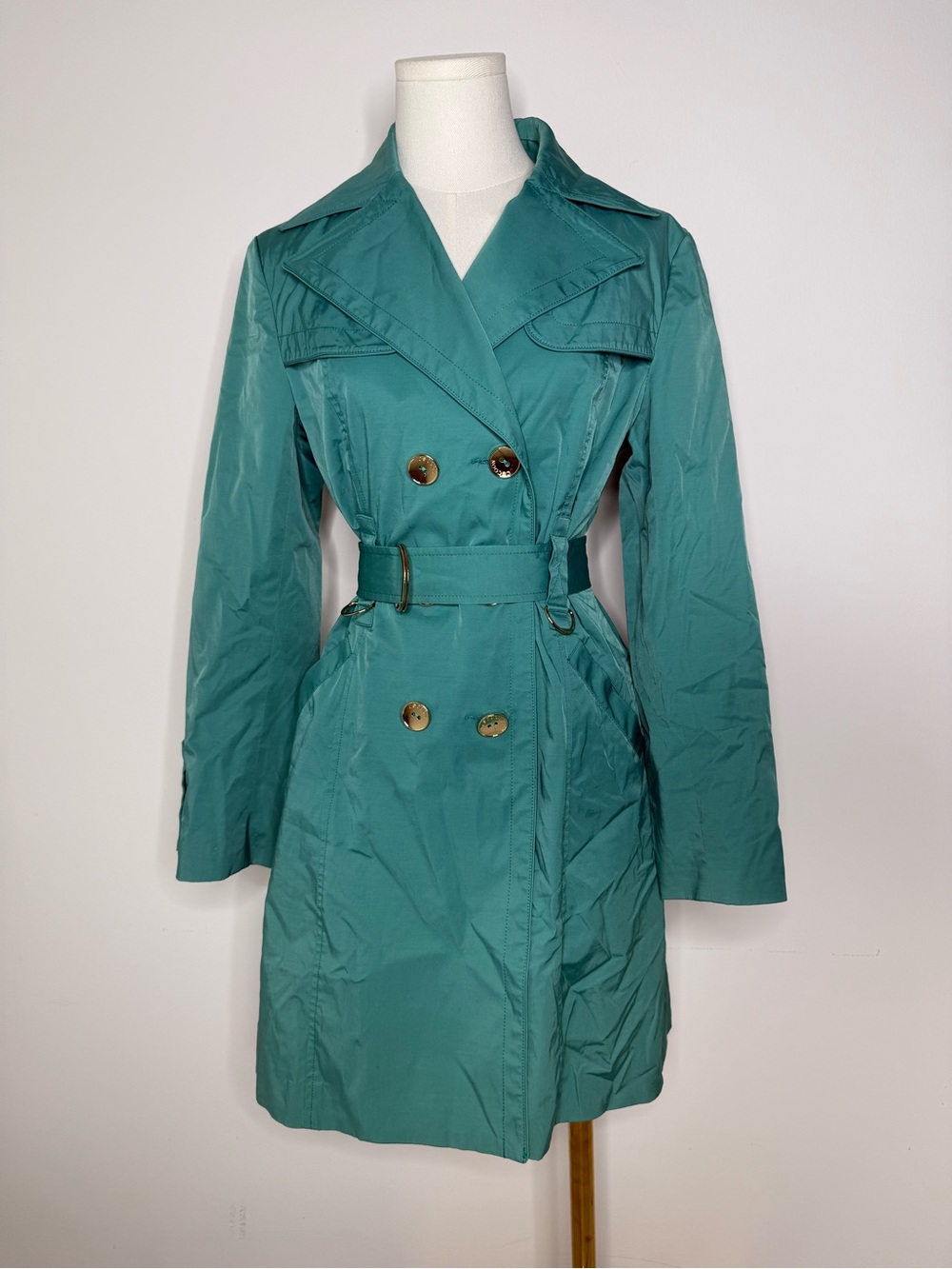 Teal Double-Breasted Belted Trench Coat